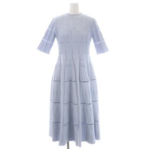 23SS ディフォーメーションニットワンピース ロング 五分袖 ボトルネック 38 サックスブルー