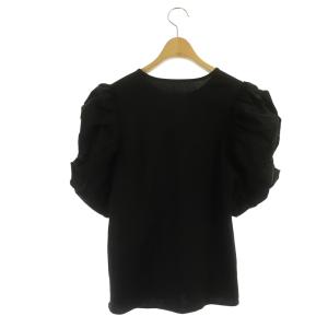 ESTNATION ギャザースリーブカットソー Tシャツ 異素材切替 半袖 F 黒 ブラック