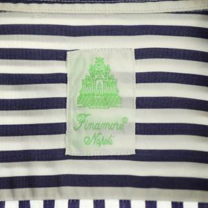Finamore Napoli レギュラーカラー ストライプシャツ 長袖 40 紺 白 ネイビー ホワイト