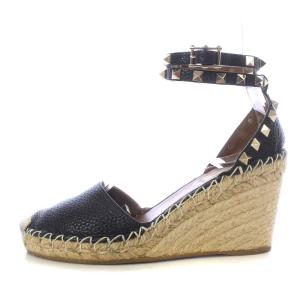 VALENTINO GARAVANI サンダル ウエッジソール ロックスタッズ ストラップ レザー 23cm ブラック