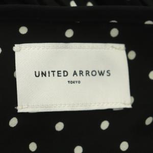 UNITED ARROWS ドットプリーツマキシワンピ ロング 長袖 リボン 38 黒 ブラック 白 ホワイト