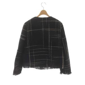 ADORE 22AW クラシカルツイードジャケット ノーカラージャケット チェック ウール 38 ブラック