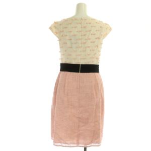 TOCCA リボン ツイードワンピース 切替 膝丈 半袖 0 ベージュ ピンク 黒