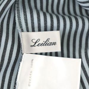 Leilian ストライプ フラワー 長袖 スキッパー ブラウス シャツ 長袖 比翼仕立て 9 スモークブルー 黒 ブラック