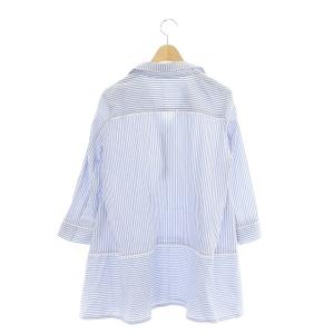 Leilian ストライプ ブラウス チュニック シャツ 七分袖 比翼仕立て 9 白 青 紺