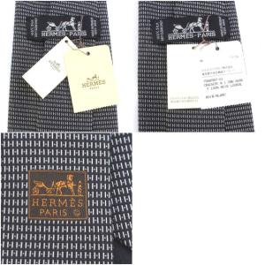 HERMES ネクタイ レギュラータイ Hロゴ 総柄 シルク 黒 ブラック