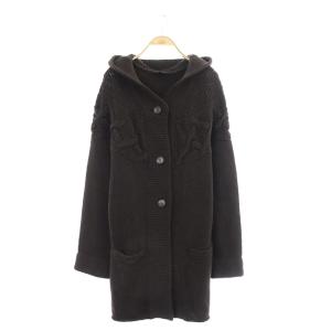 NATHANIA Lフードケーブル編みニットカーディガン 長袖 ロング 2 ダークブラウン