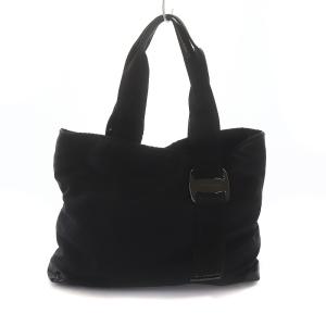 Salvatore Ferragamo ヴァラ トートバッグ キャンバス リボン 黒 ブラック AU-21 7465