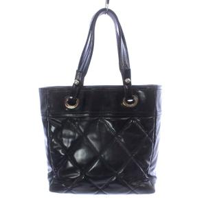 CHANEL ヴィンテージ パリビアリッツ トートバッグ キルティング パテントレザー ブラック 13番台
