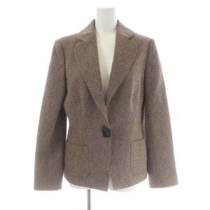 Salvatore Ferragamo スーツ セットアップ 上下 ウール ヘリンボーン テーラードジャケット 1B 総裏地 タイトスカート ロング US8 茶色