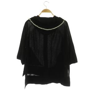 Grace Class パールニットフーディー パーカー 五分袖 ジップアップ 36 黒 ブラック