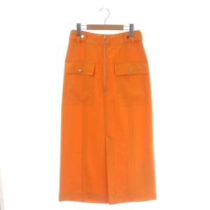 23SS フロントジップ タイトスカート マキシ ロング スリット 38 オレンジ
