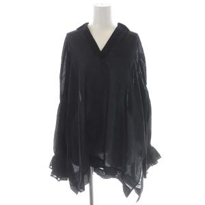 23SS オーバーサイズブラウス 長袖 スキッパー チュニック シアー シルク混 36 黒 ブラック