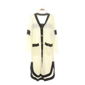 22AW バイカラーロングカーディガン ニット 長袖 金ボタン Vネック 36 白 黒 ホワイト ブラック