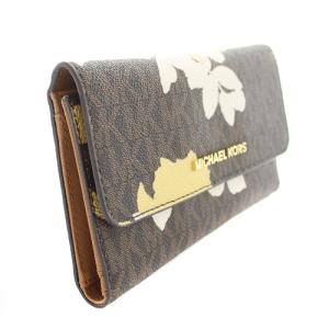 MICHAEL KORS 三つ折り長財布 ロゴ 花柄 茶色 ブラウン