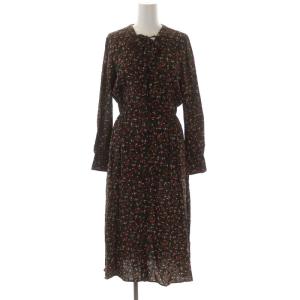 ボウタイ 花柄ワンピース 長袖 ロング 36 黒 マルチカラー