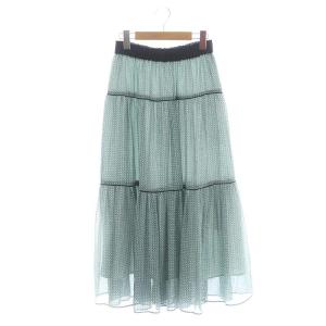 21SS ドットプリントティアードスカート ロング フレア 36 ミントグリーン 白 黒