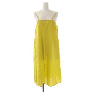 nagonstans リネン ワンピース ロングノースリーブ 38 黄緑 イエローグリーン