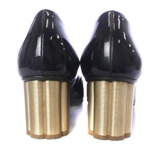 Salvatore Ferragamo パンプス フラワーヒール チャンキーヒール リボンモチーフ エナメルレザー 6.5D 24cm 黒 ブラック