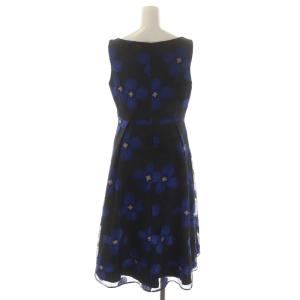 Diagram GRACE CONTINENTAL バイカラーフラワーチュールワンピース Vネック 刺繍 ミモレ丈 ロング ノースリーブ 36 黒 青 ブラック ブルー