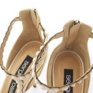 Sergio Rossi Tストラップサンダル ハイヒール ピンヒール ドット レザー 39 26.0cm ベージュ