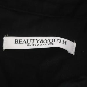 BEAUTY&YOUTH UNITED ARROWS 22SS 麻ブレンド フリルスタンドカラー五分袖ブラウス 黒 ブラック