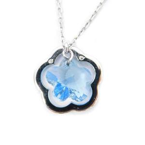 SWAROVSKI ネックレス 花モチーフ ストーン シルバー色 青 ブルー