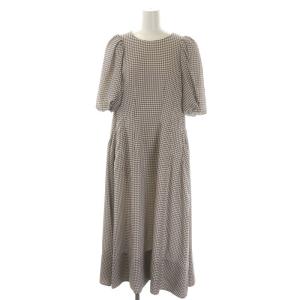 21SS ルミネ横浜限定カラー バックフレアワンピース ギンガムチェック ロング 五分袖 38 黒 白 ブラック ホワイト