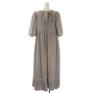 CELFORD 21SS ルミネ横浜限定カラー バックフレアワンピース ギンガムチェック ロング 五分袖 38 黒 白 ブラック ホワイト