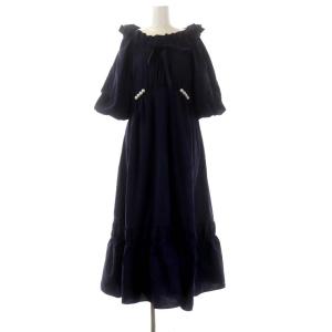 23SS パールラインパフスリーブワンピース 五分袖 ロング 1 紺 ネイビー