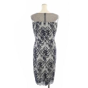 GRACE CONTINENTAL チュールレース刺繍タイトワンピース ノースリーブ ロング 肩シアー 総柄 38 黒 ブラック 白 ホワイト