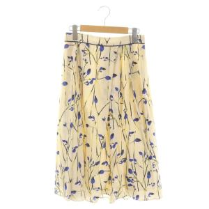 チューリップ柄 スカート フレアスカート ロング タック 38 アイボリー マルチカラー