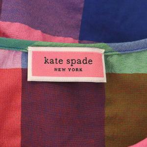 kate spade new york madras tie neck top チェックブラウス プルオーバー 七分袖 バルーンスリーブ ボウタイ XS マルチカラー
