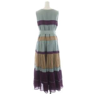 Diagram GRACE CONTINENTAL 20AW 配色切替フレアワンピース Vネック ノースリーブ シルク混 ロング 36 ライトブルー ベージュ 紫