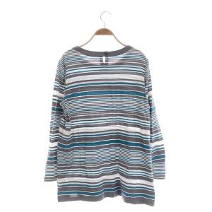 Leilian ORIGINAL ボーダー 長袖 カットソー 13+ ブルーグリーン グレー 白