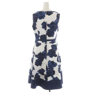 M'S GRACY ローズ ノースリーブ ワンピース ひざ丈 ベルト付き 40 青 白 ブルー ホワイト