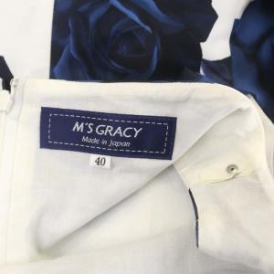 M'S GRACY ローズ ノースリーブ ワンピース ひざ丈 ベルト付き 40 青 白 ブルー ホワイト