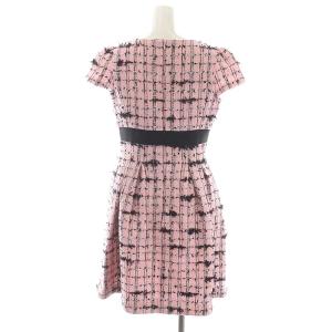 M'S GRACY ツイード リボン ワンピース 半袖 ひざ丈 38 ピンク 黒 ブラック
