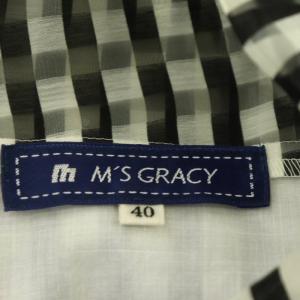 M'S GRACY ギンガムチェック ノースリーブ ワンピース ミモレ丈 ロング フレア リボンベルト付き 40 黒 白 ブラック ホワイト