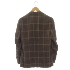 EDIFICE ウールチェック2Bテーラードジャケット シルク混 リネン混 チェック 44 茶 ブラウン