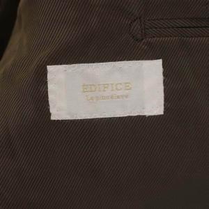 EDIFICE ウールチェック2Bテーラードジャケット シルク混 リネン混 チェック 44 茶 ブラウン