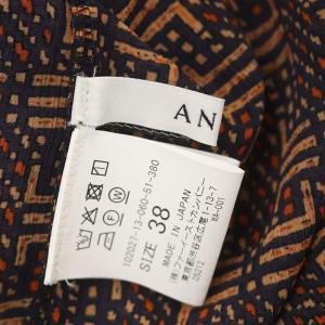 ANAYI ジオメトリックPTギャザーブラウス シャツ シアー 長袖 38 茶色 紺 オレンジ