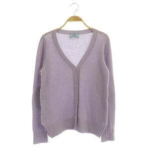ニット カシミヤ カーディガン 長袖 Vネック エルボーパッチ 42 紫 パープル