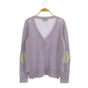 PRADA ニット カシミヤ カーディガン 長袖 Vネック エルボーパッチ 42 紫 パープル