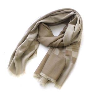 ストール ロゴ カシミヤ フリンジ ベージュ