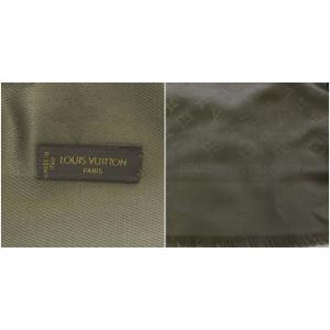 LOUIS VUITTON モノグラム ストール ショール シルク混 フリンジ カーキ