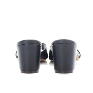 DRESSTERIOR チャンキーヒールサンダル ミュール スクエアトゥ レザー 23.5cm 黒 ブラック 08506002