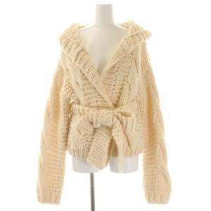 Ameri VINTAGE HOOD KNIT SHORT GOWN フード ニット ショートガウン カーディガン 厚手 ウール混 F ベージュ