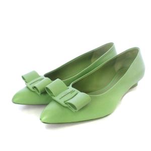 Viva Bow Ballet Flat パンプス フラット ポインテッドトゥ ヴァラ リボンモチーフ レザー 6D 23.5cm