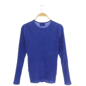 UNITED ARROWS C/SI リブ クルーネックリブニット カットソー 長袖 プルオーバー 青 ブルー